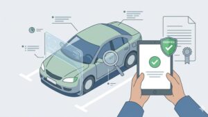 Современная иллюстрация на тему подержанных автомобилей с юридической проверкой от Класс Авто.