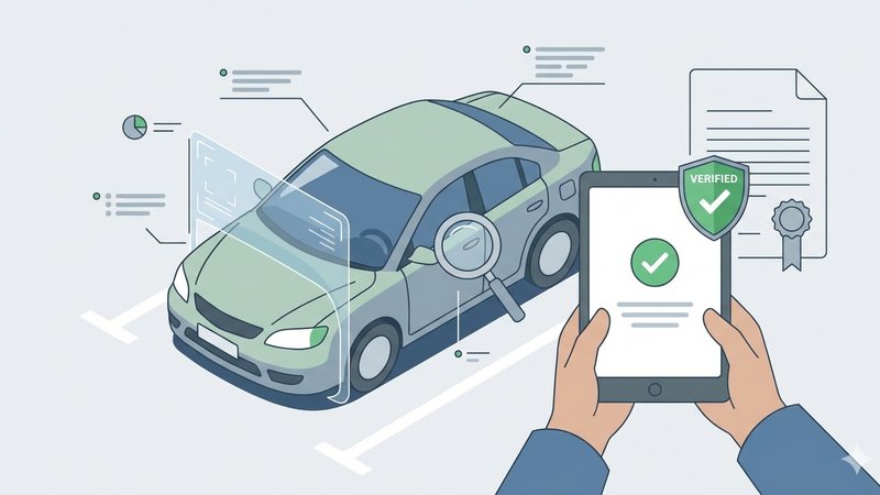 Современная иллюстрация на тему подержанных автомобилей с юридической проверкой от Класс Авто.